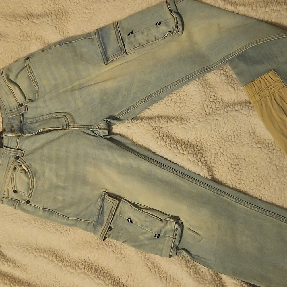 Light Blue Cargo Jeans with Tan Accents